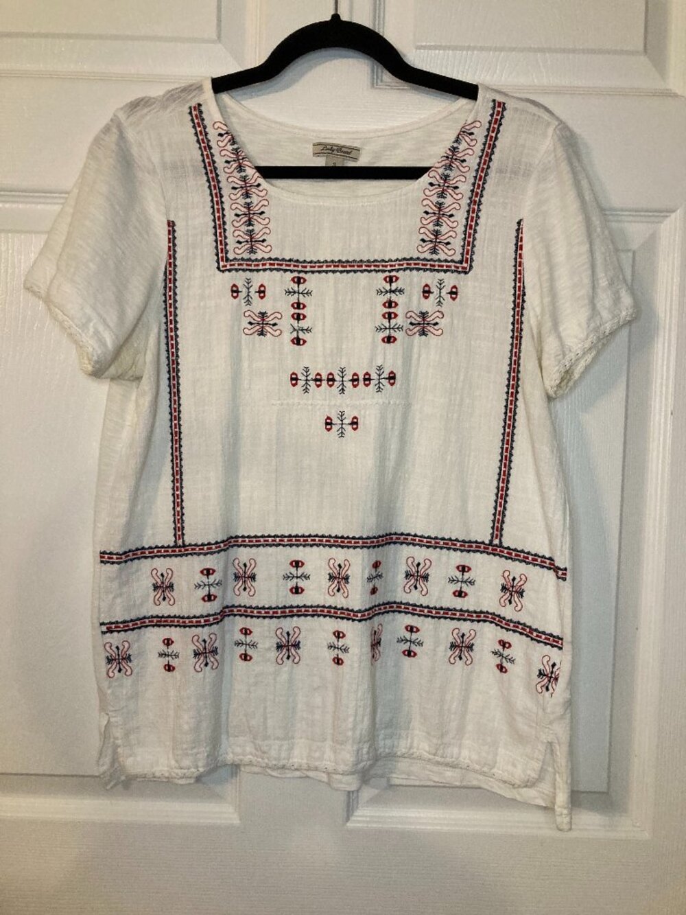Lucky Brand Women's White Embroidered Peasant Boho Tunic Top - Size S